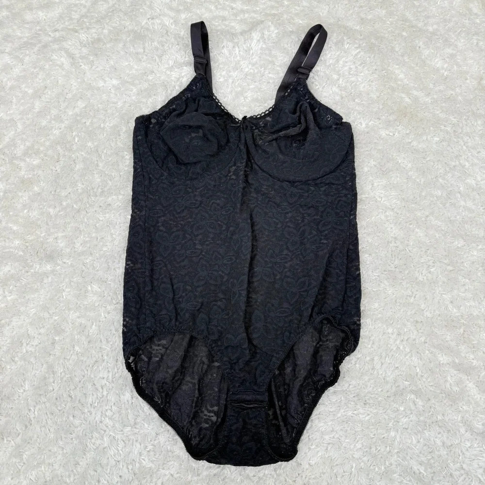 Bali 7432 Black 40C Vintage One Piece Bodysuit Underwire Sexy Negligee Teddy